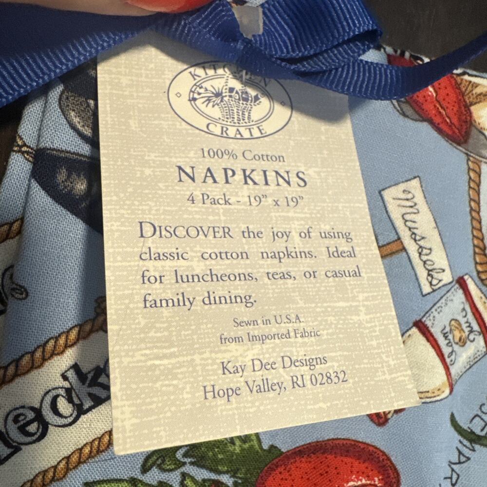 Kay Dee Designs Set Of 4 Napkins - 100% Cotton- Seafood Boil Theme NWT - Picture 3 of 5